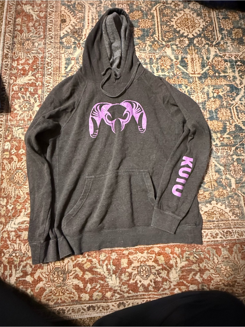 KUIU Men's Charcoal Hoodie with Purple Ram Logo